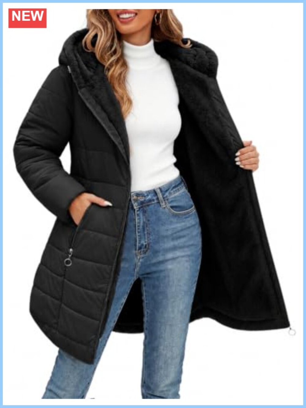 Fleece Lined Puffer Coat Warm Winter Long Quilted Jacket